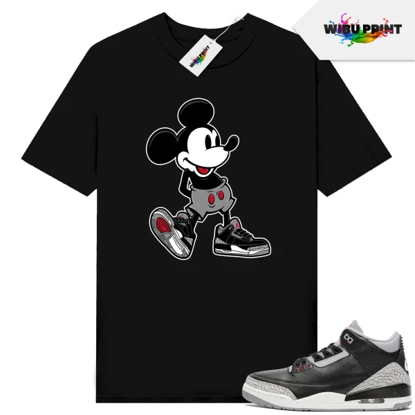 Gildan Jordan 3 Black Cement Sneaker Match Tees Shirt Black Sneakerhead Mickey