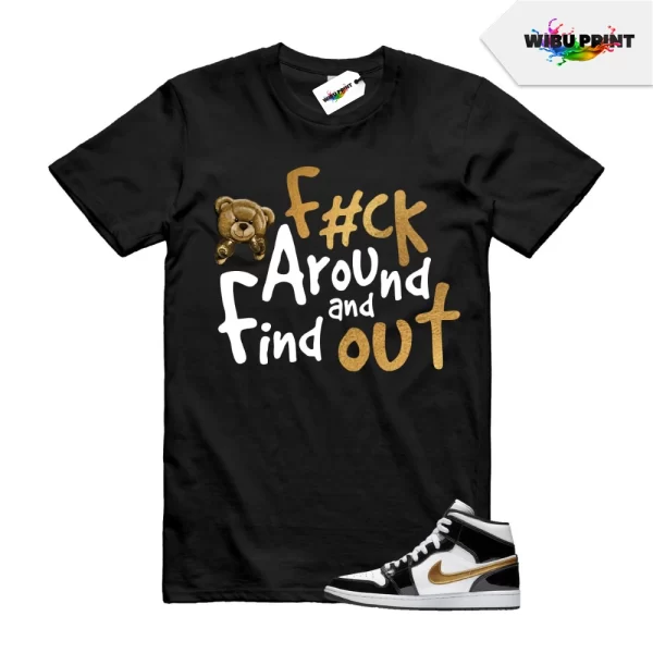 Jordan 1 Metallic Gold Patent Black White Air Mid T Shirt Match Fck
