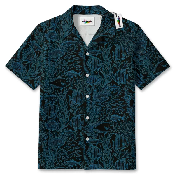 Dark Blue Ocean Hawaiian Shirt – Tropical Underwater Fish Pattern Aloha Shirt