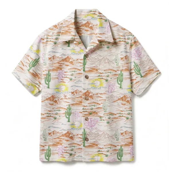 Western Desert Cactus Hawaiian Shirt - Retro Southwestern Aloha Shirt - Summer Adventure Button-up Shirt