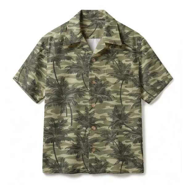 Military Camo Palm Tree Hawaiian Shirt - Tactical Tropical Aloha Shirt - Olive Green Button-up Shirt