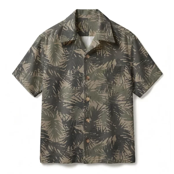 Tigerstripe Camo Palm Leaf Hawaiian Shirt - Tactical Dark Jungle Aloha Shirt - Olive Drab Button-up Shirt