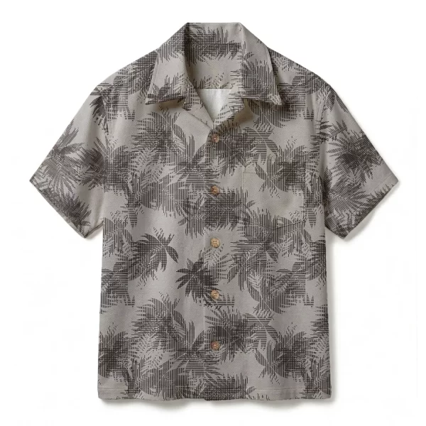 Modern Graphic Palm Hawaiian Shirt - Ash Grey Halftone Aloha Shirt - Abstract Summer Button-up Shirt