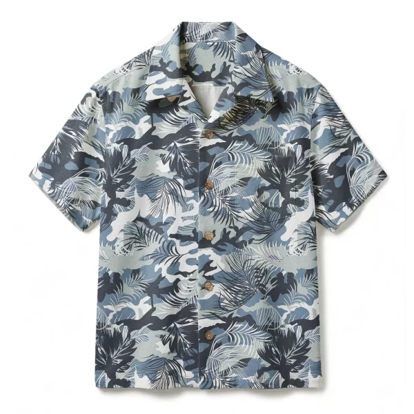 Blue Naval Camo Tropical Hawaiian Shirt - Tactical Maritime Aloha Shirt - Urban Summer Button-up Shirt