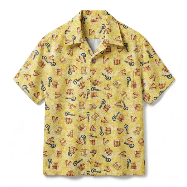 Vintage Golden Beer Cheers Hawaiian Shirt - Frothy Lager Aloha Shirt - Beer Mug Party Button-up Shirt