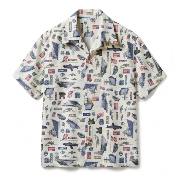 Vintage US Navy Patriot Hawaiian Shirt – Naval Fleet Defense Aloha Shirt – Sea Power Veteran Button-up Shirt
