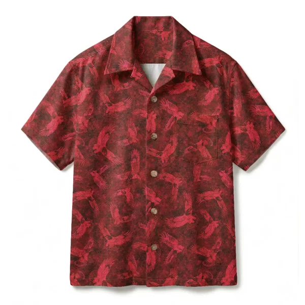 Gothic Eagle Red Bird Hawaiian Shirt – Dark Aesthetic Aloha Shirt – Edgy Grunge Button-up Shirt