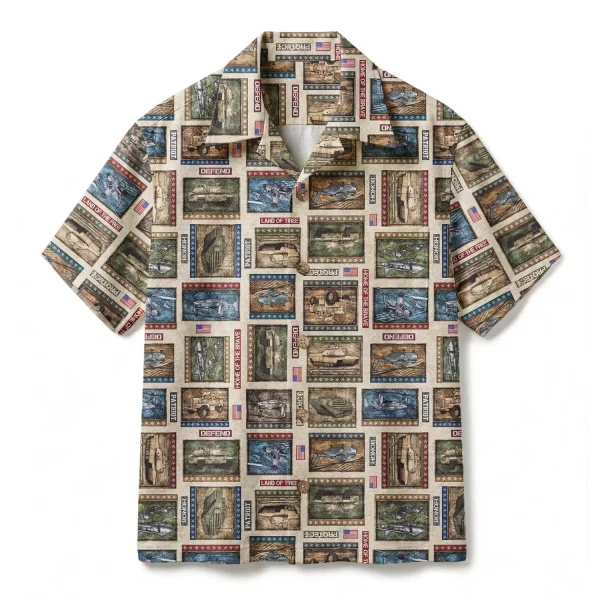 Vintage Army Stamp Hawaiian Shirt – Military Tank Aloha Shirt – Freedom Patriot Button-up Shirt