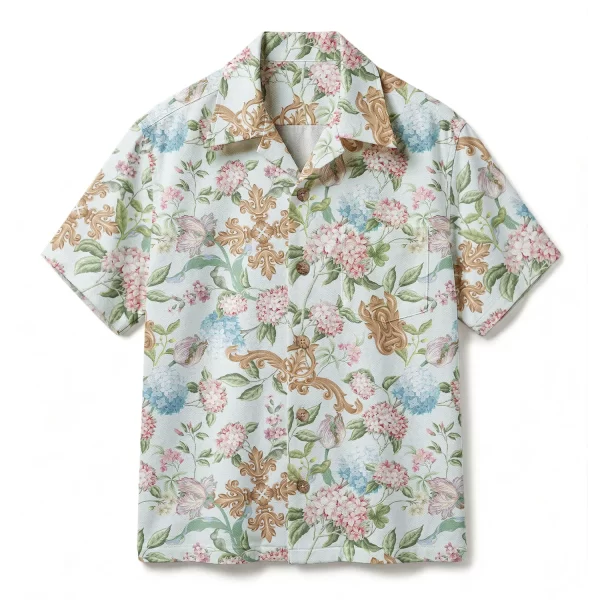 Vintage Baroque Hydrangea Hawaiian Shirt - Golden Rococo Floral - Luxury Aesthetic Aloha Shirt