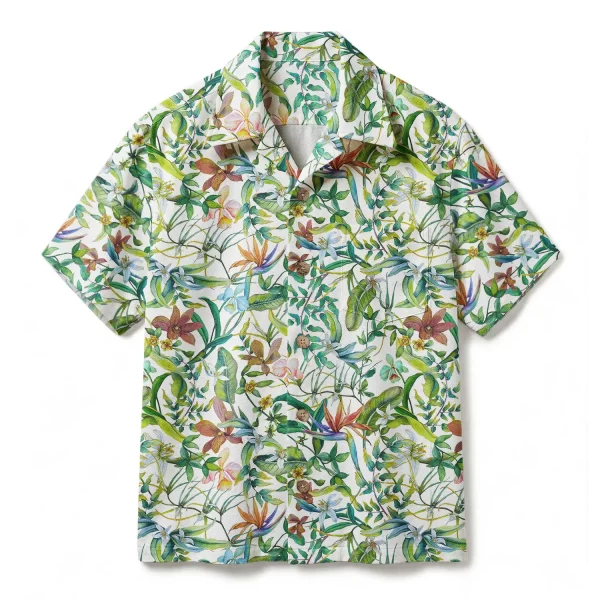 White Bird of Paradise Hawaiian Shirt - Watercolor Botanical Floral - Fresh Tropical Orchid Aloha Shirt