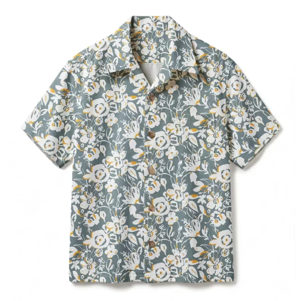 Vintage Artistic Floral Hawaiian Shirt - Abstract Flower Aloha Shirt - Boho Summer Vacation Button-up Shirt