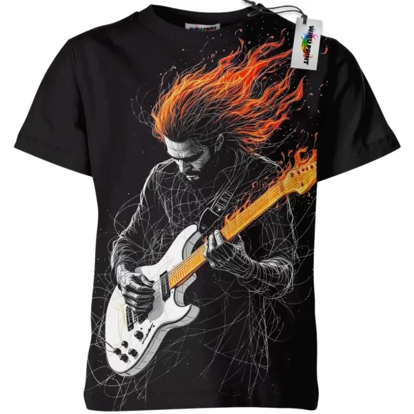 Flaming Guitar Hero Shirt, Graphic Shirt