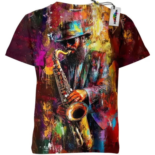 Neon Jazz Saxophonist Shirt, Graphic Shirt