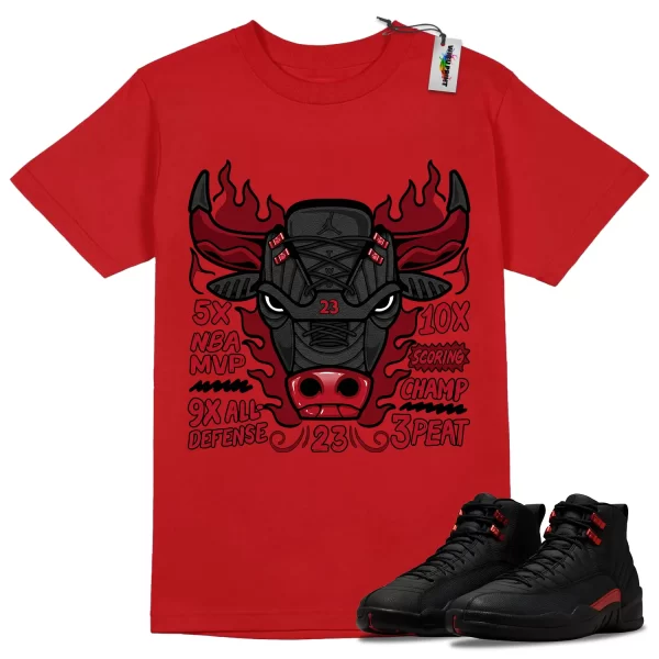 Wibuprint Bull Shirt to Match Air Jordan 12 Bloodline – AJ12 Matching Graphic Tee – Bloodline 12s Shirt