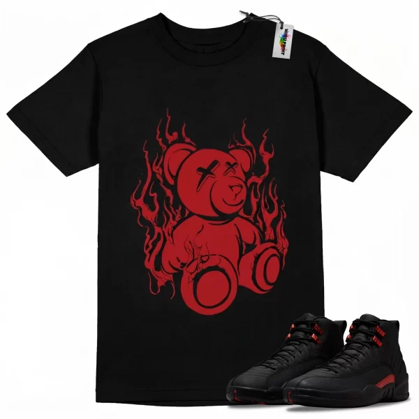 Wibuprint Fire Bear Shirt to Match Air Jordan 12 Bloodline – AJ12 Matching Graphic Tee – Bloodline 12s Shirt