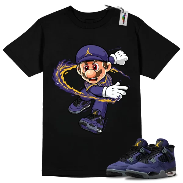 Wibuprint Mario Fire Kicks Shirt to Match Air Jordan 4 Lakers – AJ4 Matching Graphic Tee – Lakers 4s Shirt