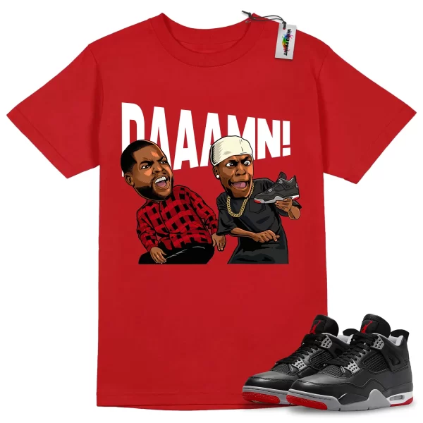 Wibuprint DAAAMN Shirt to Match Air Jordan 4 Bred Reimagined – AJ4 Matching Graphic Tee – Bred Reimagined 4s Shirt