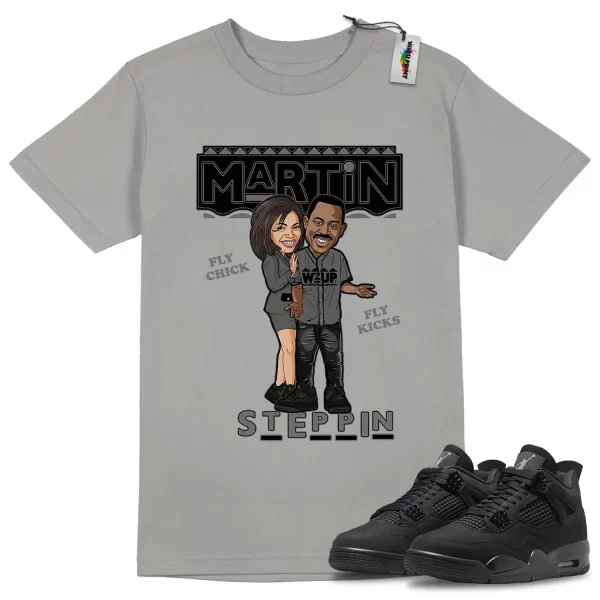 Wibuprint Martin Fly Kicks Steppin Shirt to Match Air Jordan 4 Black Cat – AJ4 Matching Graphic Tee – Black Cat 4s Shirt